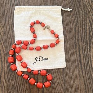 J. Crew Coral Orange Beaded Necklace with Metallic Accents